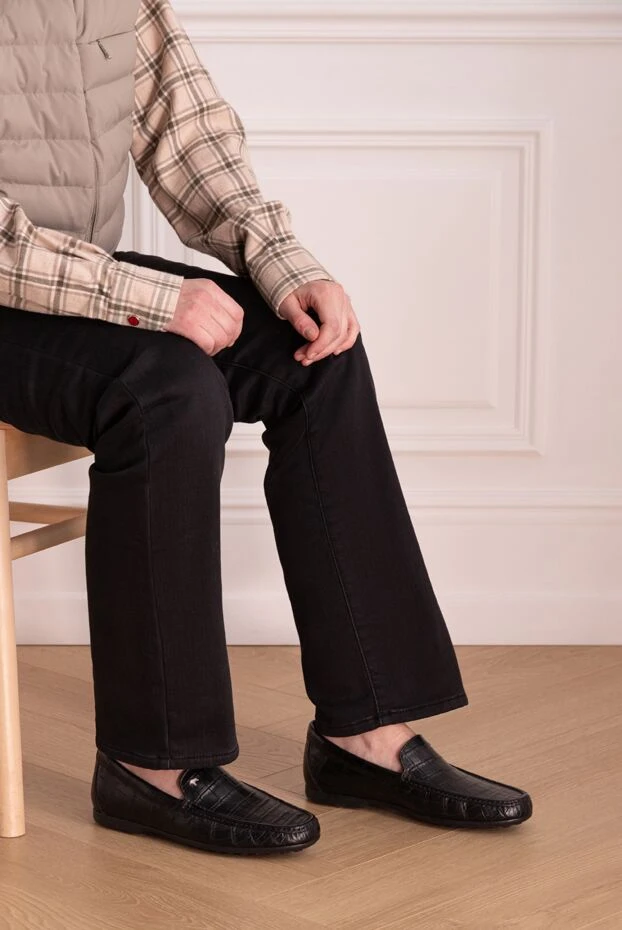 Мокасины из кожи крокодила черные мужские - фото 2