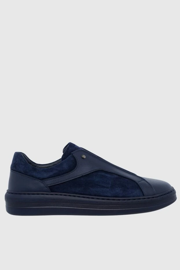 Blue leather sneakers with suede inserts - photo 1