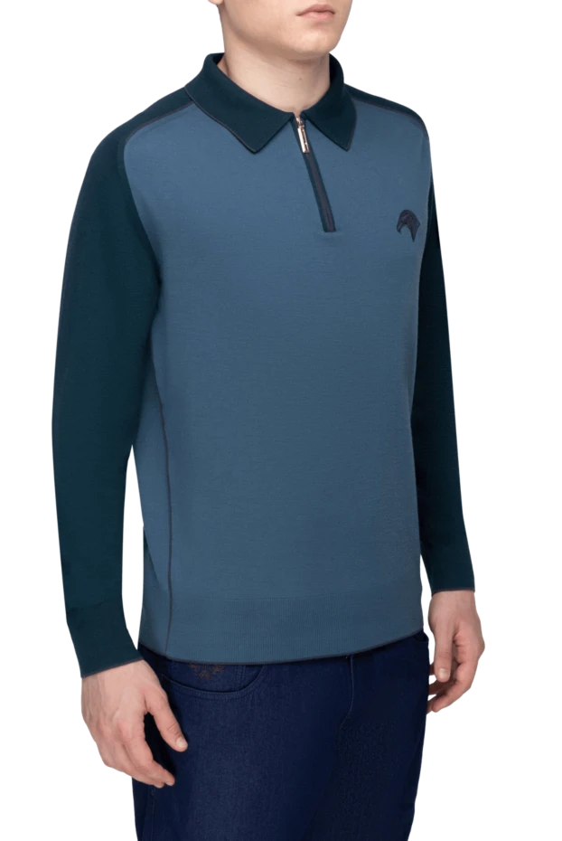 Stefano Ricci поло с длинным рукавом из шерсти синее мужское с длинным рукавом 162657 - фото 3