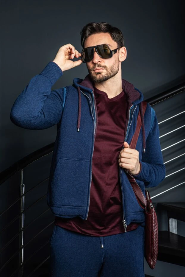 Cesare di Napoli капюшоны бар көк спорттық костюм, контрастты текстуралық бөлшектермен, ерлерге арналған 162685 - фото 2