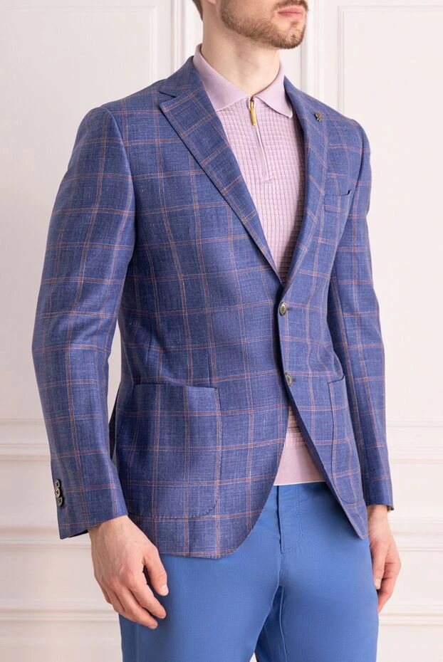 Lubiam blue jacket with red check made of wool, silk and linen 162701 - photo 3