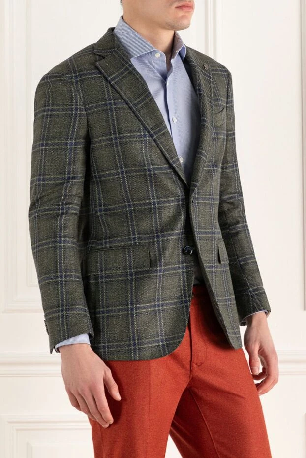 Lubiam green textured wool jacket with a checkered pattern 162704 - photo 3