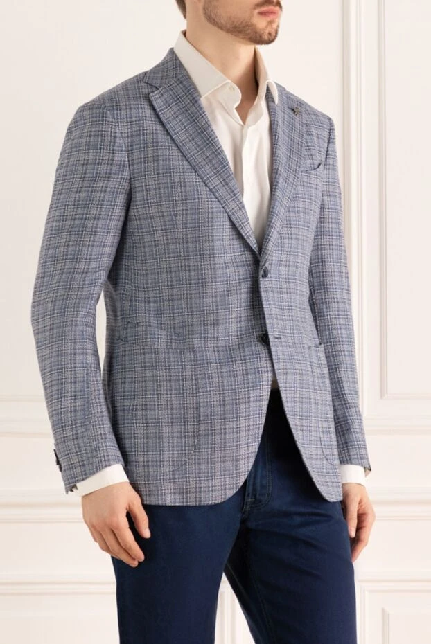 Lubiam jacket made of wool fabric with silk, light blue, two-button, checkered 162706 - photo 3