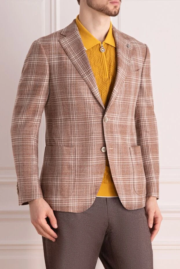 Lubiam men's jacket made of wool, silk and linen in a terracotta check 162734 - photo 3