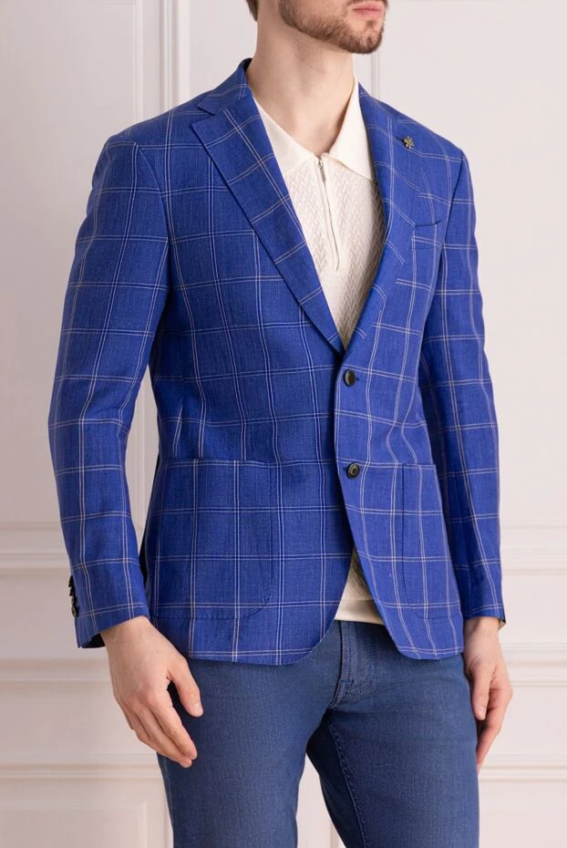 Lubiam single-breasted jacket made of linen, wool and silk in a blue check with two buttons 162738 - photo 3