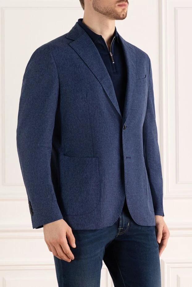 Lubiam men's wool jacket with cotton and silk, single-breasted, plain, two-button 162740 - photo 3