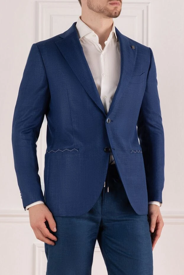 Lubiam summer jacket made of cotton, linen and silk, light, single-breasted, blue 162741 - photo 3