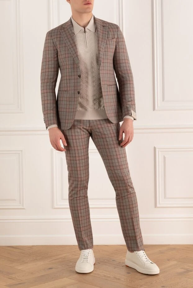 Lubiam cropped beige suit made of natural wool in a check pattern
 162744 - photo 3