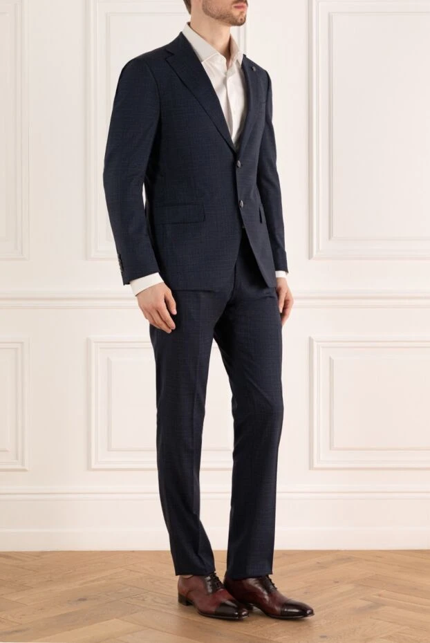 Lubiam wool textured blue suit with branded pin boutonniere men's 162755 - photo 3