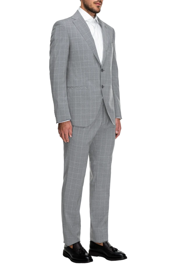 Lubiam wool grey checked suit with branded pin boutonniere men's 162761 - photo 3