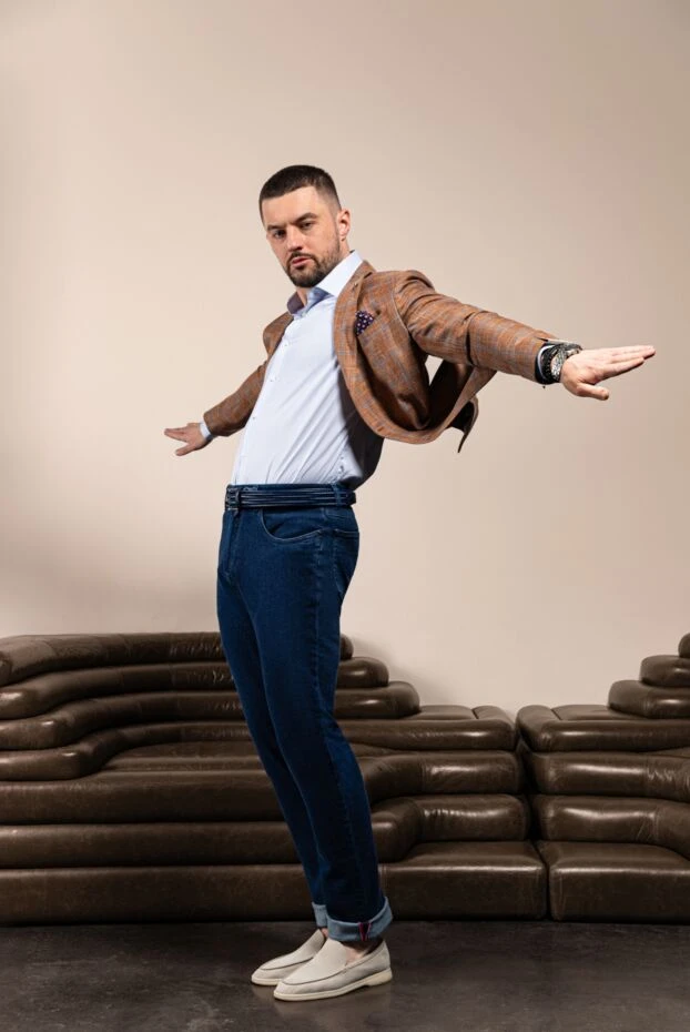 Lubiam men's orange checked jacket made of wool, cotton and linen
162764 - photo 2