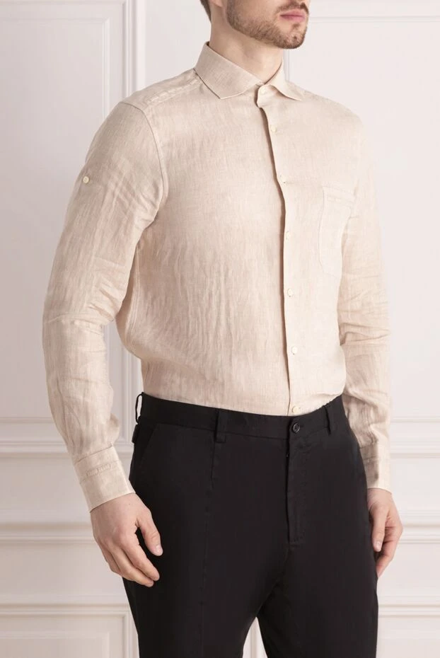 Stefano Ricci рубашка изо льна бежевая мужская 162790 - фото 3
