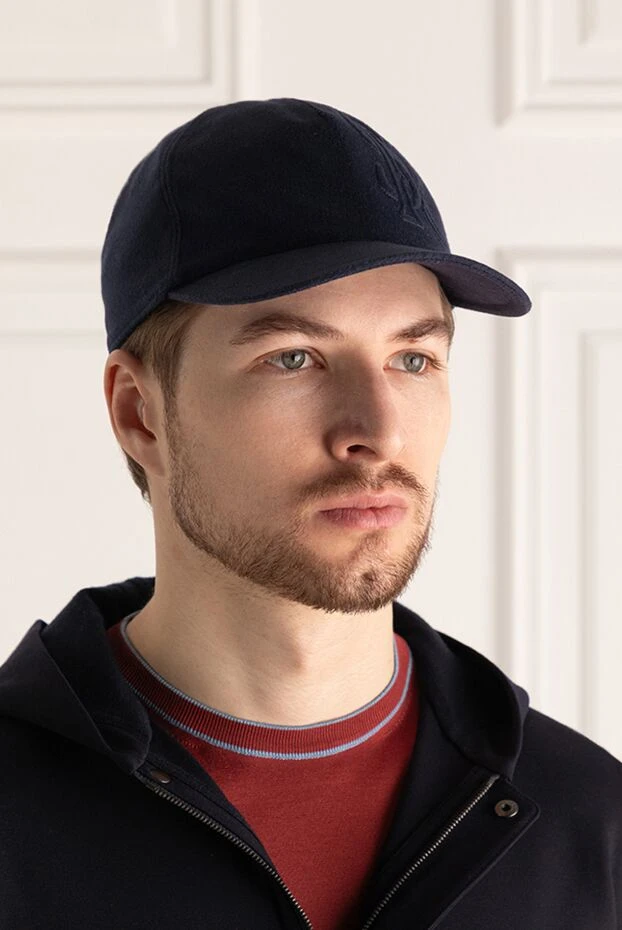 Dark blue cashmere cap with 3D embroidery
- photo 2