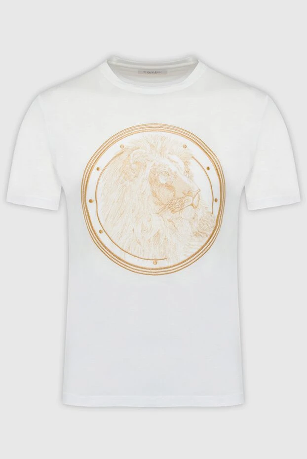 Ақ мақтадан және алтын арыстан бейнесі бар модальды футболка - фото 1