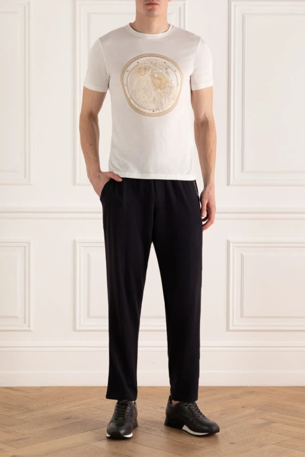 Stefano Ricci футболка из хлопка и модала белого цвета с золотистым принтом льва 162816 - фото 2