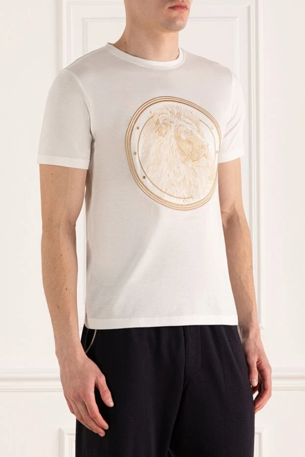 Stefano Ricci футболка из хлопка и модала белого цвета с золотистым принтом льва 162816 - фото 3