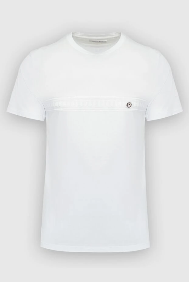 Футболка из хлопка и модала белого цвета с декоративной горизонтальной вставкой - фото 1