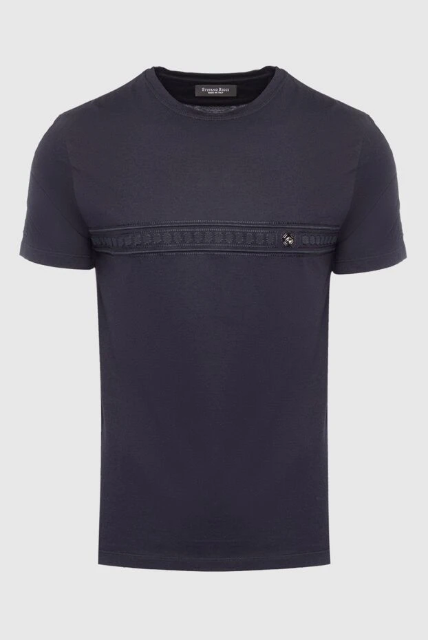 Футболка из хлопка и модала черного цвета с фактурной полосой на груди - фото 1