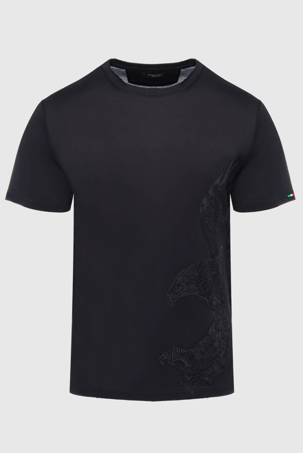 Футболка из хлопка черного цвета с фактурным изображением орла в тон ткани - фото 1