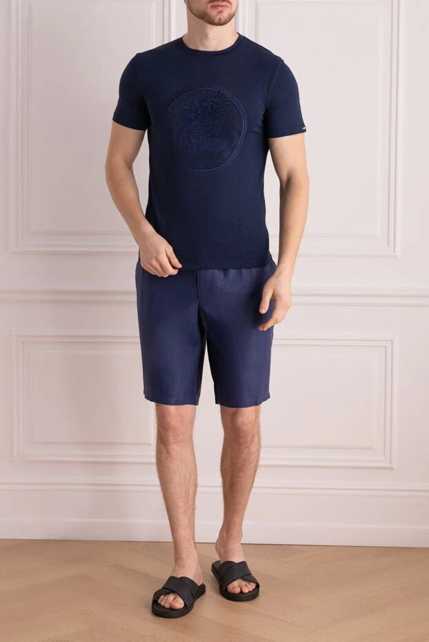 Stefano Ricci футболка из хлопка и модала темно синего цвета с рельефной эмблемой орла 162828 - фото 3