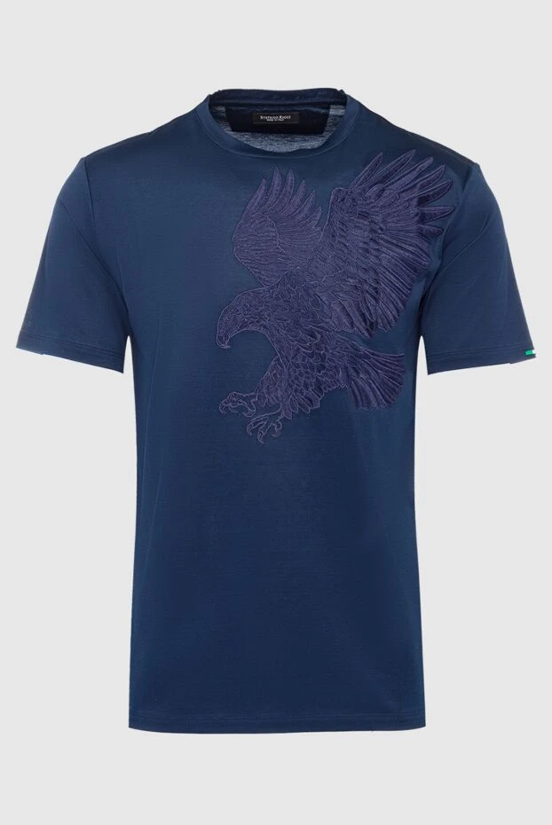 Men's dark blue T-shirt with large eagle silhouette embroidery - photo 1