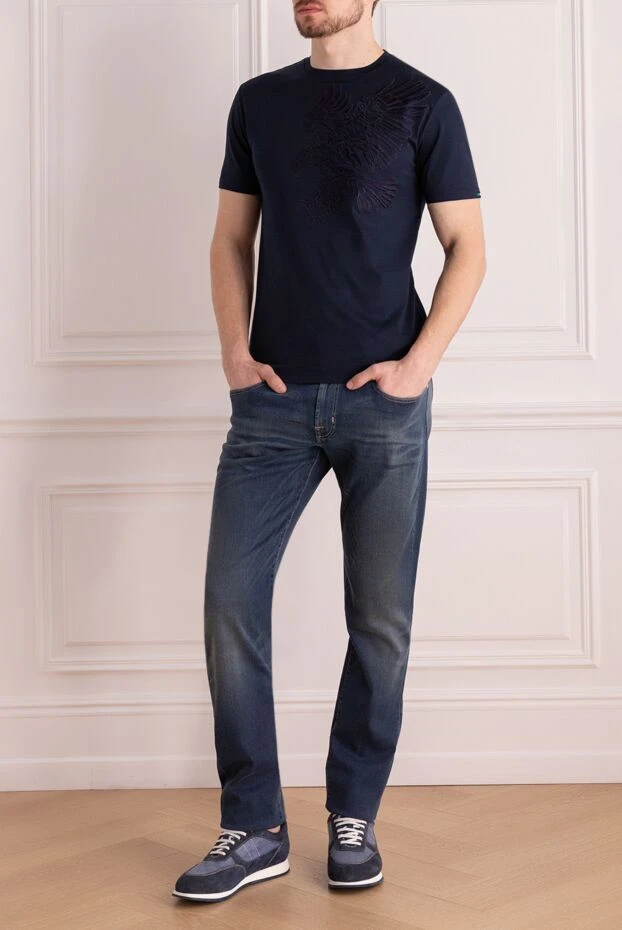 Stefano Ricci men's dark blue t-shirt with large eagle silhouette embroidery 162837 - photo 2