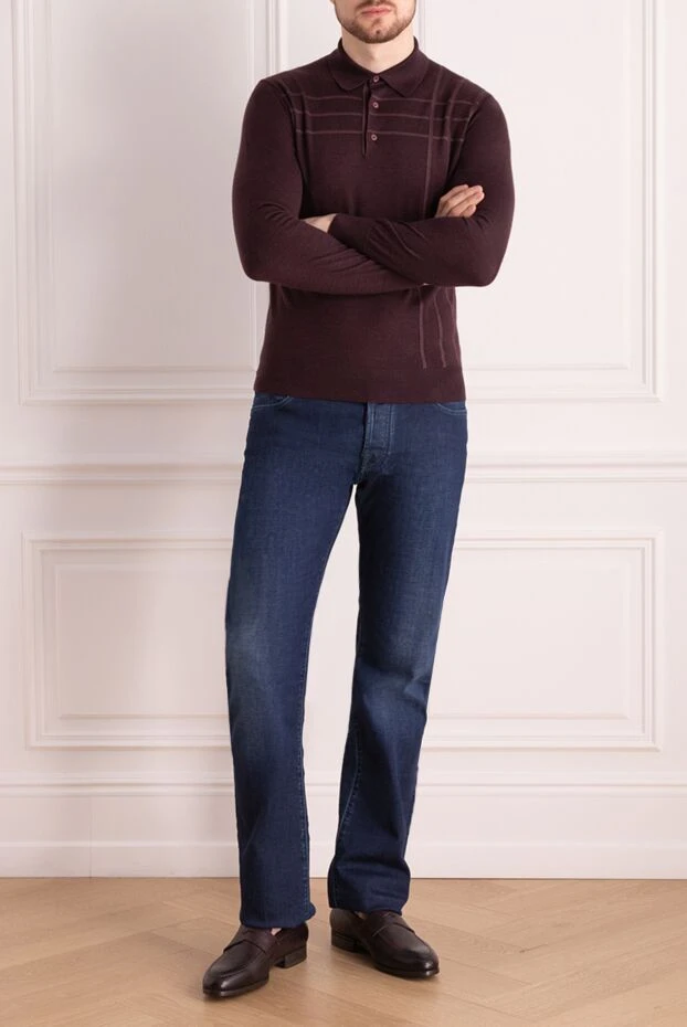 Long-sleeved silk and cashmere polo shirt in a deep wine shade
- photo 2