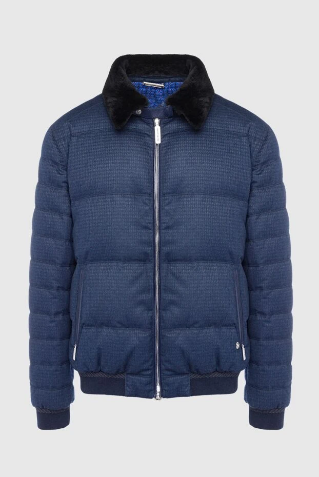 Пуховик мужской из кашемира, нутрии, шелка и оленя синий - фото 1