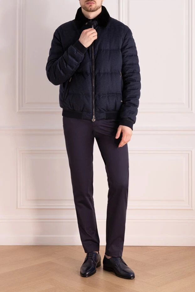 Пуховик мужской из кашемира, нутрии, шелка и оленя синий - фото 2