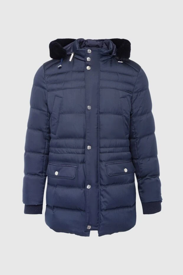 Stefano Ricci пуховик мужской из кашемира, шелка и норки синий 162890 - фото 1