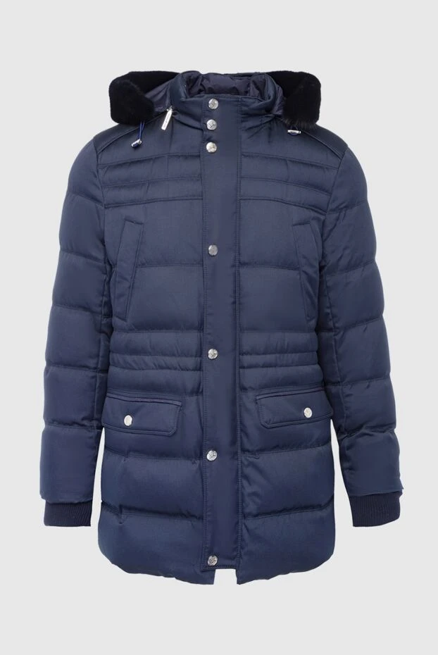 Stefano Ricci пуховик мужской из кашемира, шелка и норки синий 162890 - фото 1