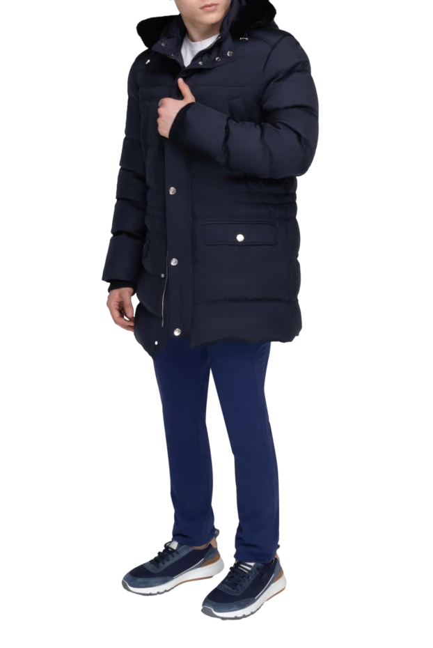 Stefano Ricci пуховик мужской из кашемира, шелка и норки синий 162890 - фото 2