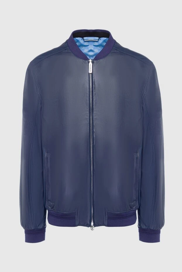 Blue genuine leather jacket with a zipper - photo 1