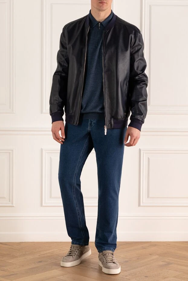 Stefano Ricci куртка из натуральной кожи синяя на молнии 162892 - фото 2