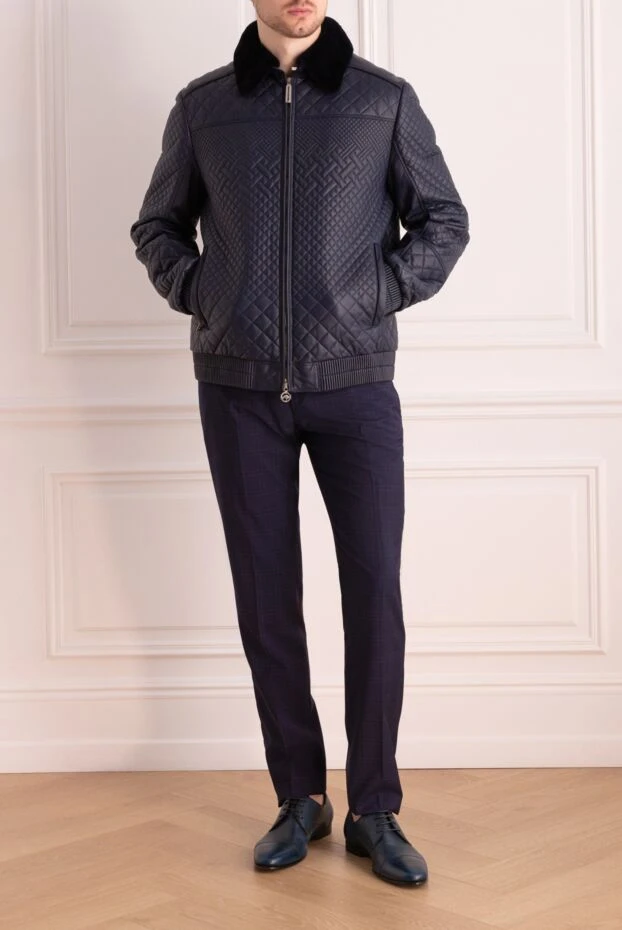 Stefano Ricci куртка из натуральной кожи синяя стеганая с меховым воротником
162900 - фото 2