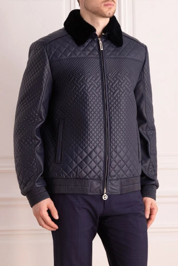 Stefano Ricci көк түсті, жүн жағасы бар, тоқылған табиғи былғары күртеше
 162900 - фото 3