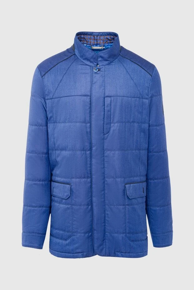 Куртка из шелка, кашемира, кожи и льна синяя мужская - фото 1