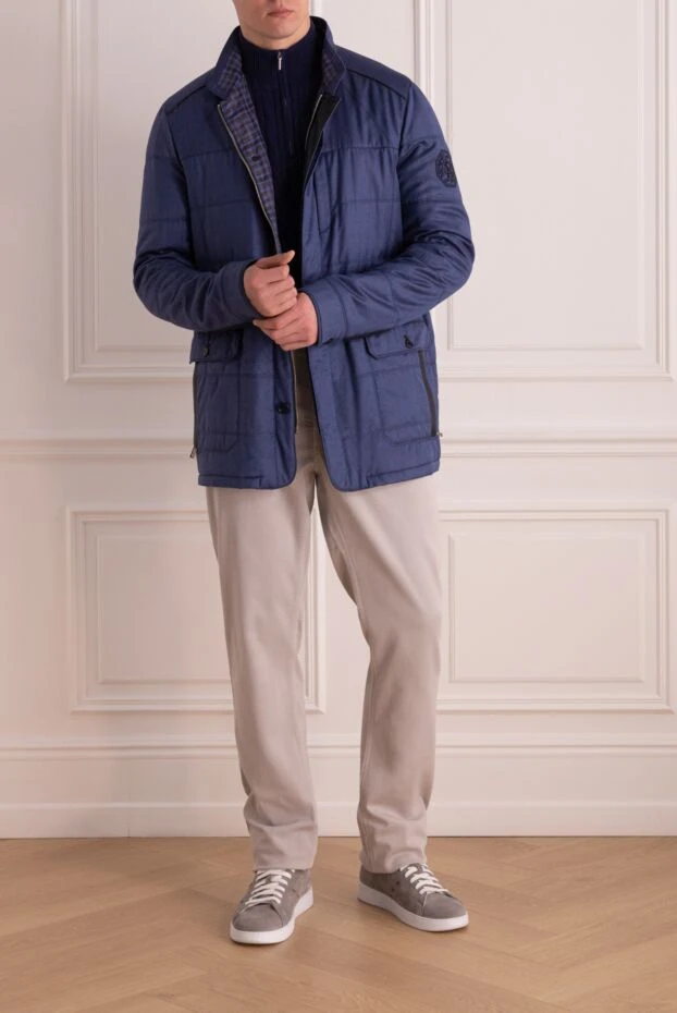 Куртка из шелка, кашемира, кожи и льна синяя мужская - фото 2