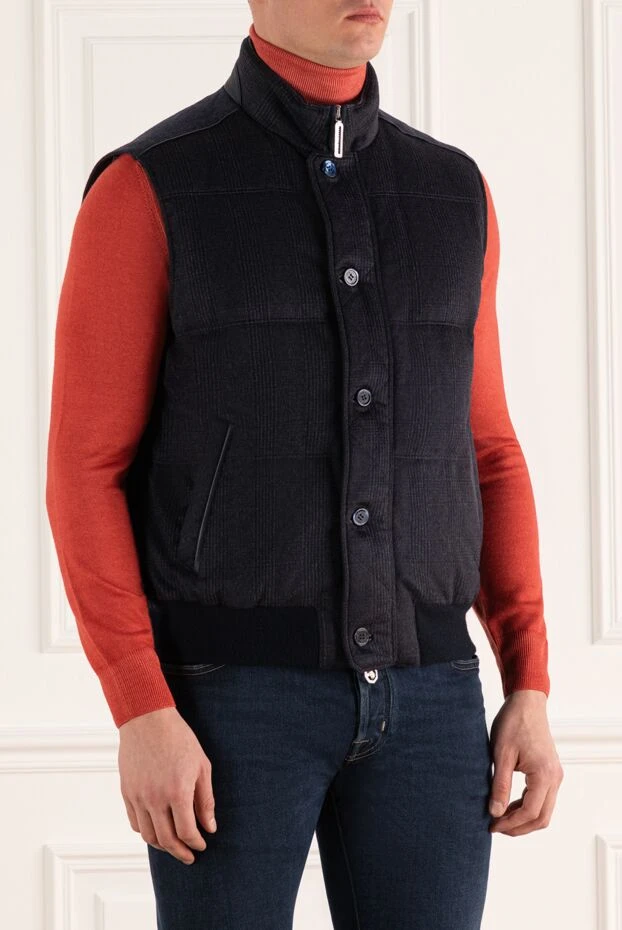Stefano Ricci жилет мужской из кашемира темно синего цвета на пуговицах 162910 - фото 3