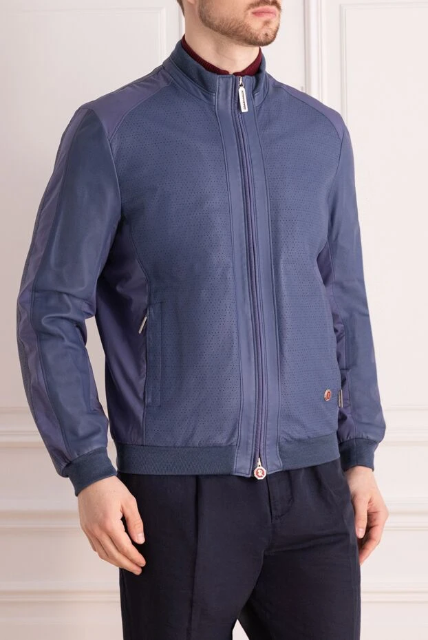 Stefano Ricci табиғи былғары мен жібектен жасалған, тесіктері бар көк түсті бомбер күртеше 162915 - фото 3