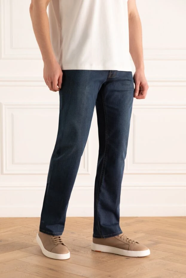 Stefano Ricci мужские темно-синие джинсы с фирменным кожаным патчем с логотипом 162925 - фото 3