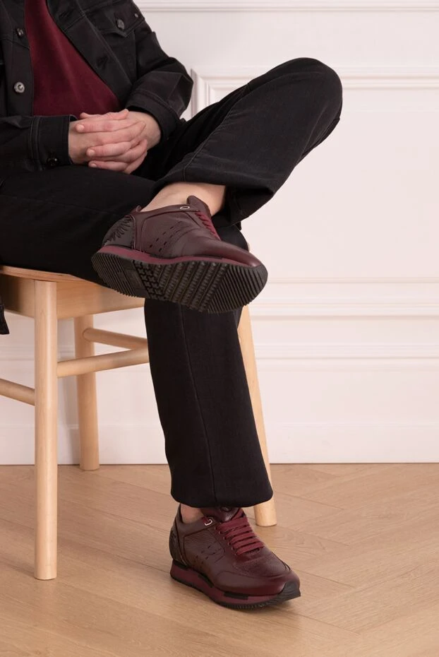 Stefano Ricci кроссовки из кожи бордовые мужские 162931 - фото 2