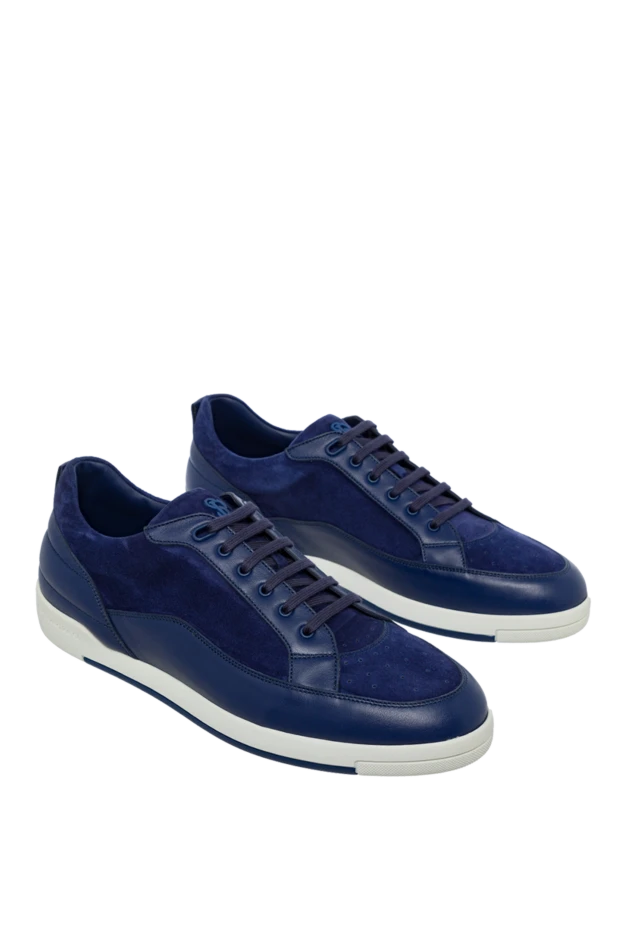 Stefano Ricci кроссовки из кожи и замши синего цвета с перфорацией 162932 - фото 3