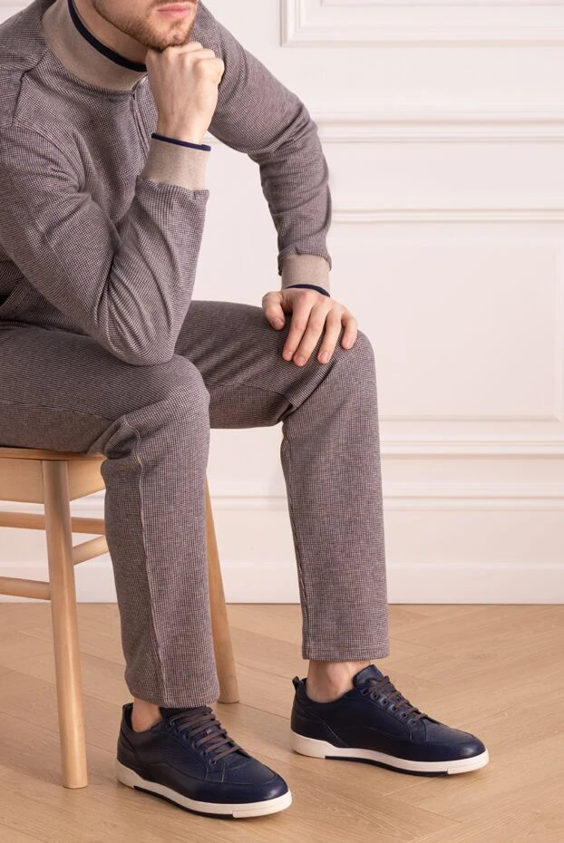 Stefano Ricci ерлерге арналған көк былғары кроссовкалар 162935 - фото 2