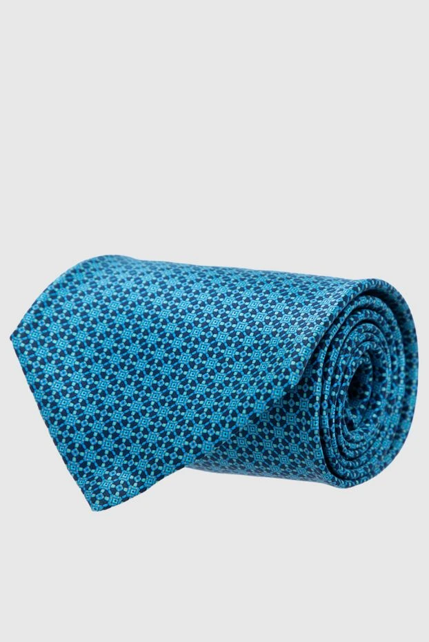 Бирюзовый галстук с тонким графическим рисунком - фото 1