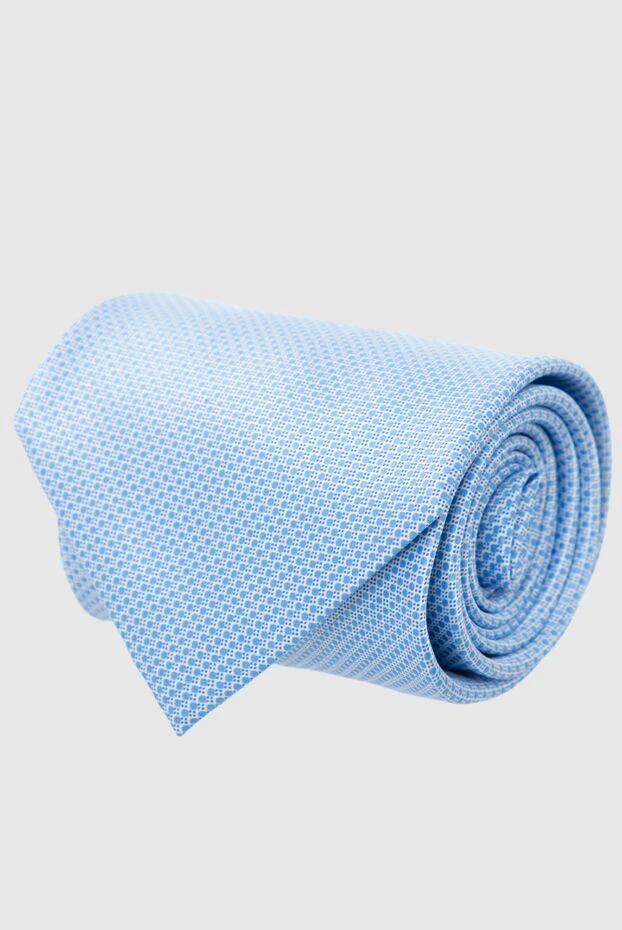 Светло-голубой шелковый галстук с красными закрепками - фото 1