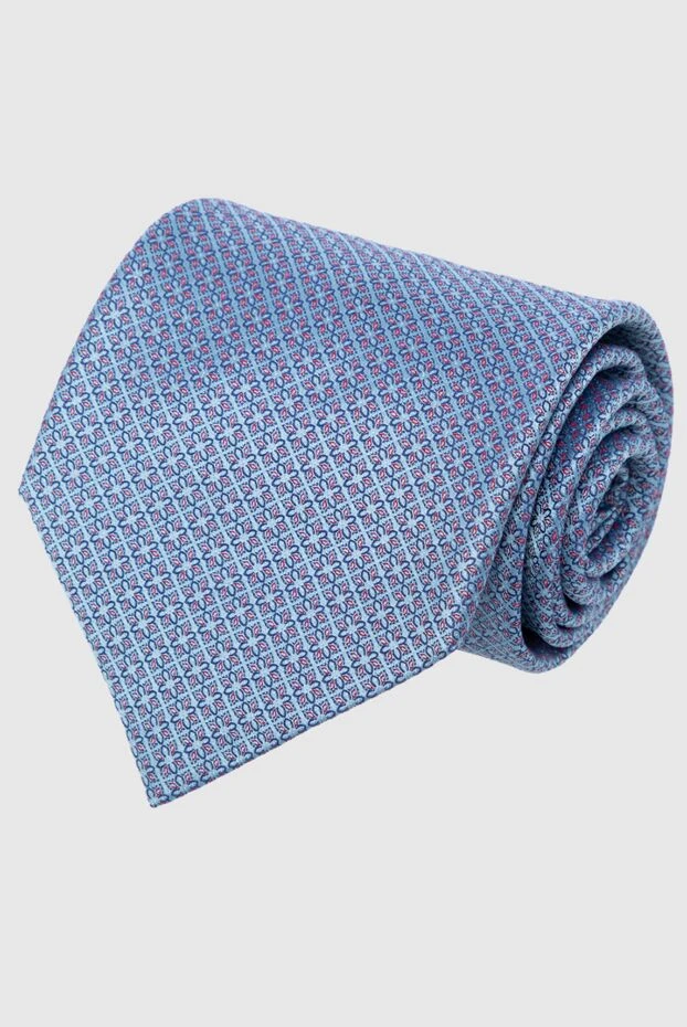Светло-голубой шелковый галстук с мелким орнаментом - фото 1