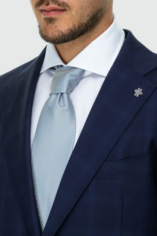 Алтын өрнегі бар ашық көк жібек галстук - фото 2