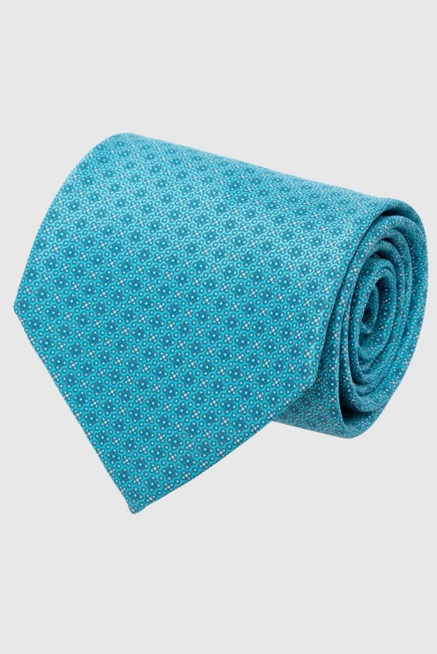 Turquoise silk tie with micro-pattern - photo 1