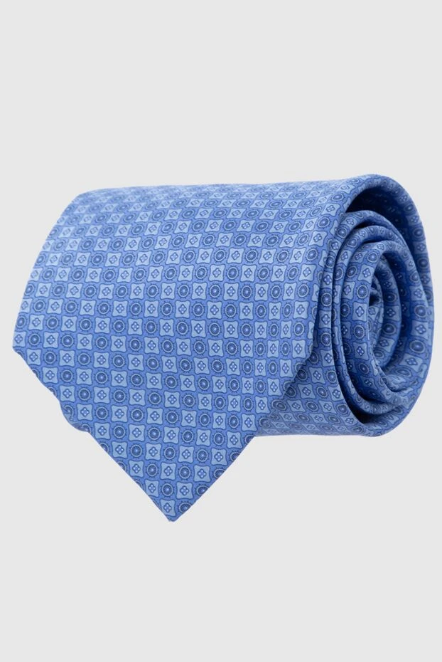 Ерлерге арналған ашық көк түсті, кішкентай геометриялық өрнегі бар жібек галстук - фото 1